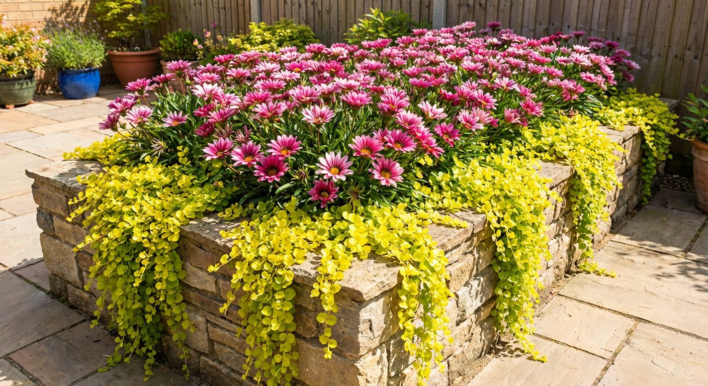 Gazania pink, Gazania rigens Pink in a garden bed
